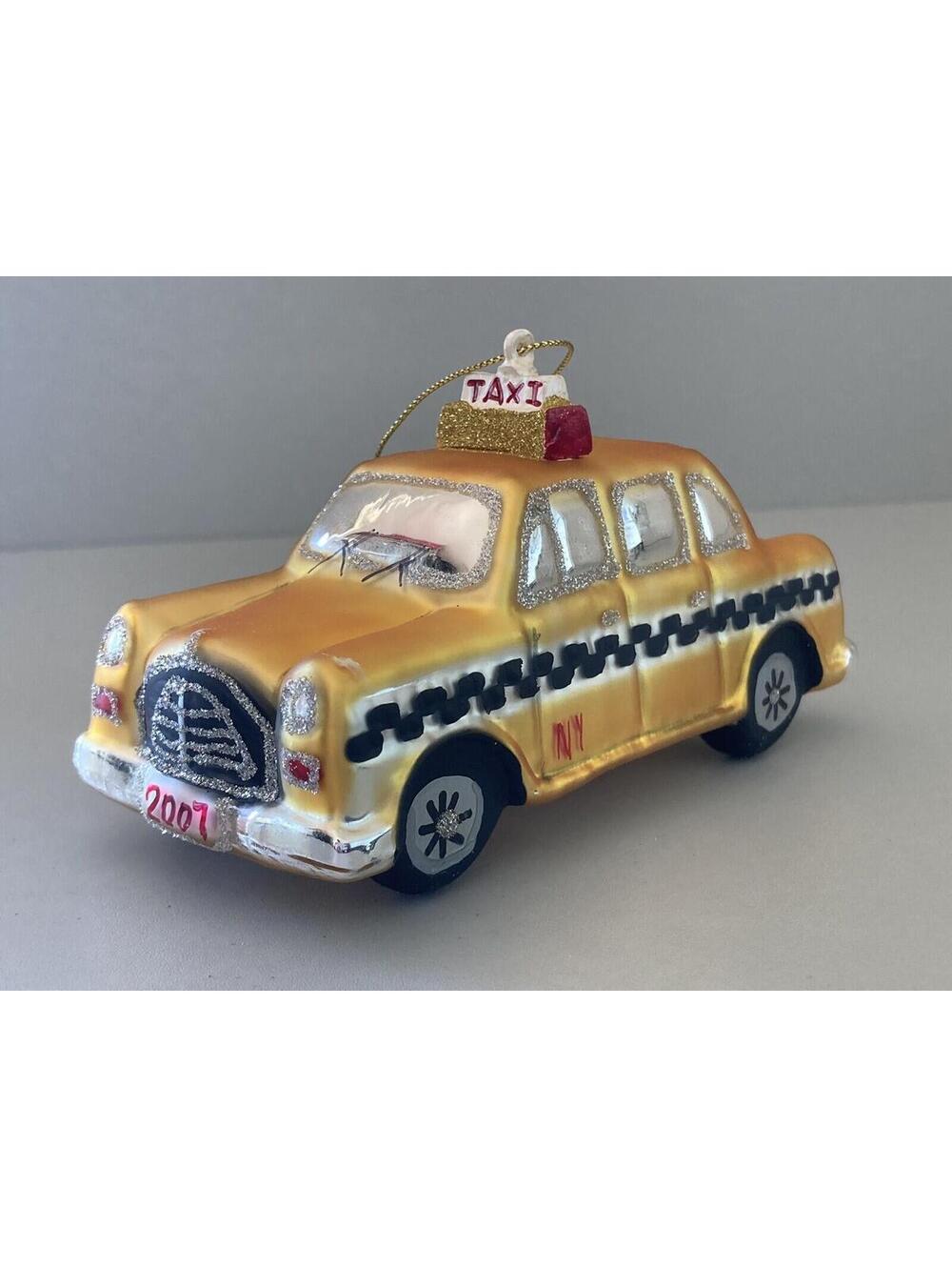 St. Nicholas Square Cities Yellow 2007 NY Taxi Blown Glass Ornament (5" H)